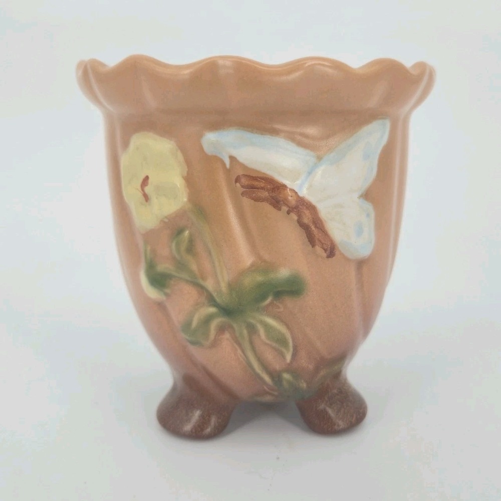 Weller Pottery G-3 Butterfly Flower Planter 3 Footed Art Pottery 5.5"Brown VTG